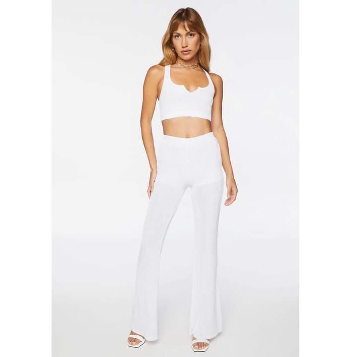 Slinky High-Rise Flare Pants in White