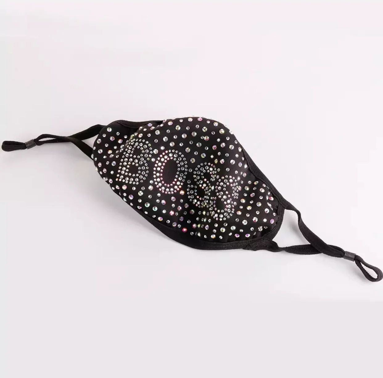 Luxury Rhinestone Inscribed Fashionable, Washable, Reusable Protective Bling Face Masks with Adjustable Ear Loops