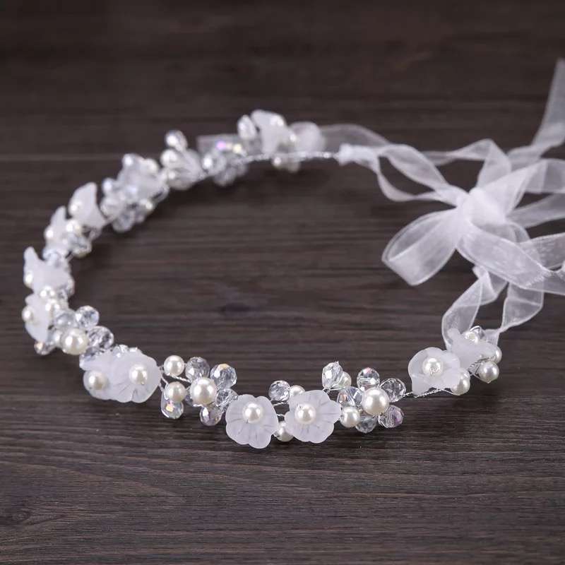 White Crystal Pearl Flower Headband