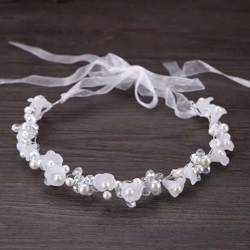 White Crystal Pearl Flower Headband