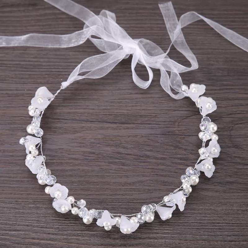 White Crystal Pearl Flower Headband