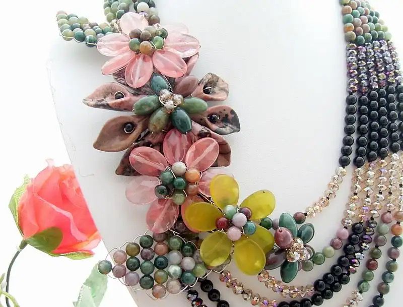 Natural 6mm Round Agate Freshwater Onyx Layered Necklace