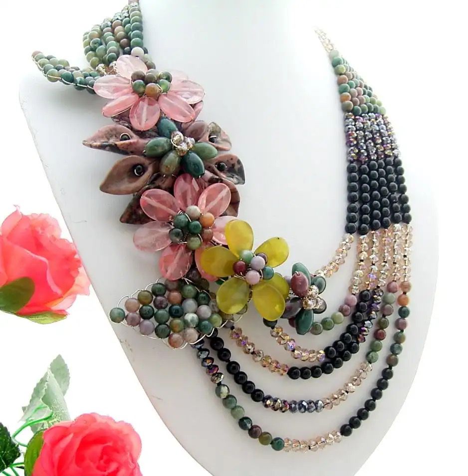 Natural 6mm Round Agate Freshwater Onyx Layered Necklace