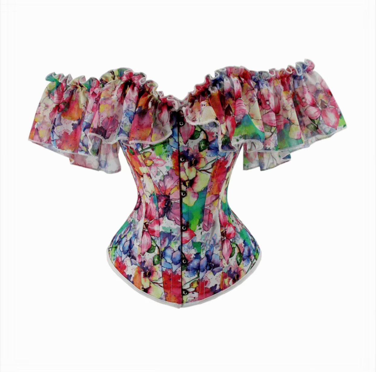 Multicolor Ruffled Off-Shoulder Corset Top