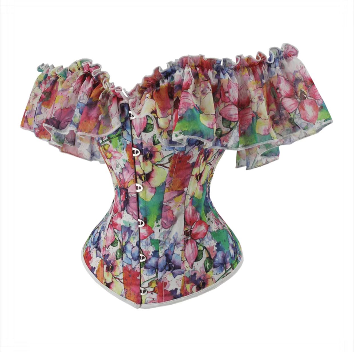Multicolor Ruffled Off-Shoulder Corset Top