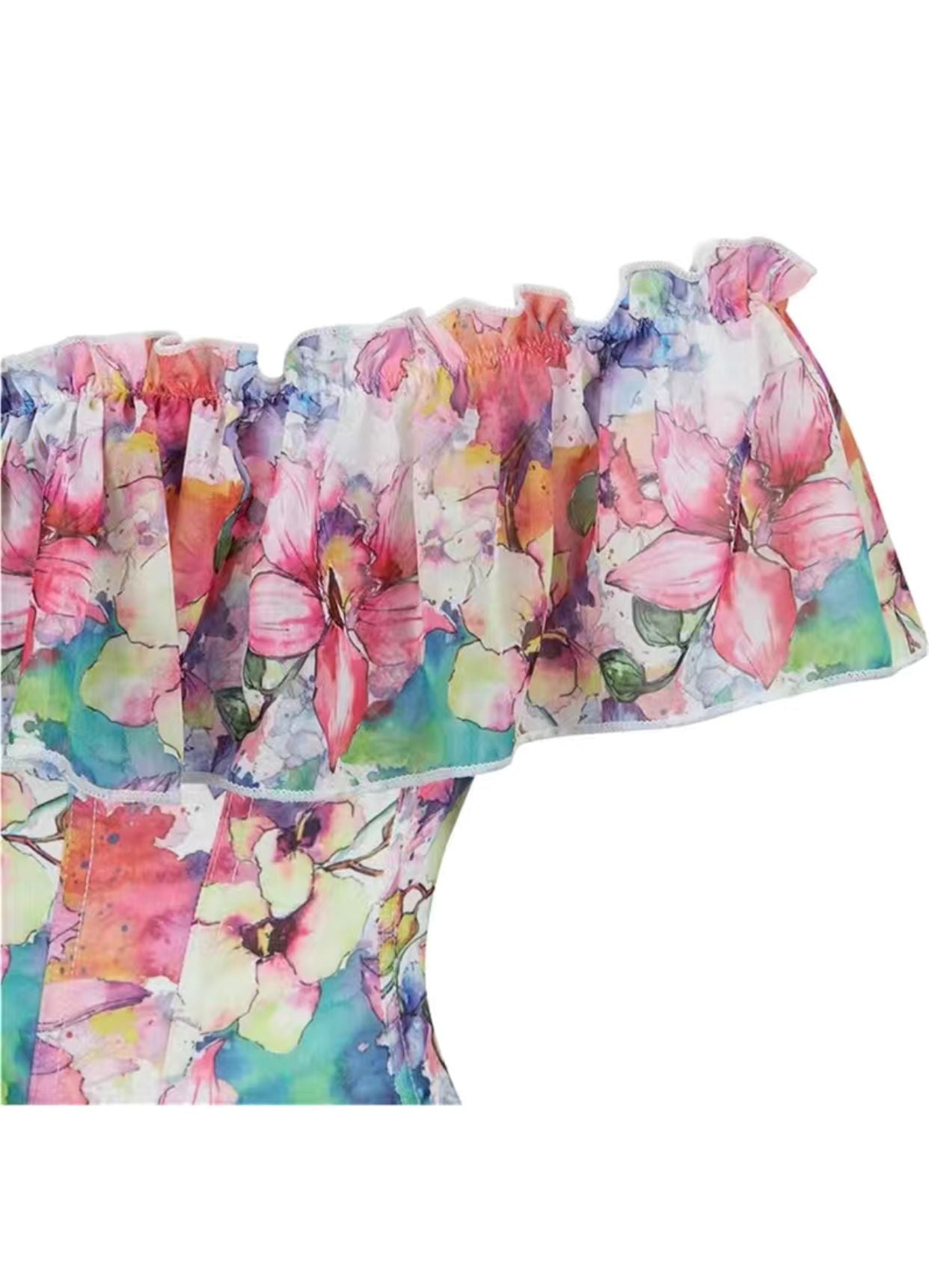 Multicolor Ruffled Off-Shoulder Corset Top