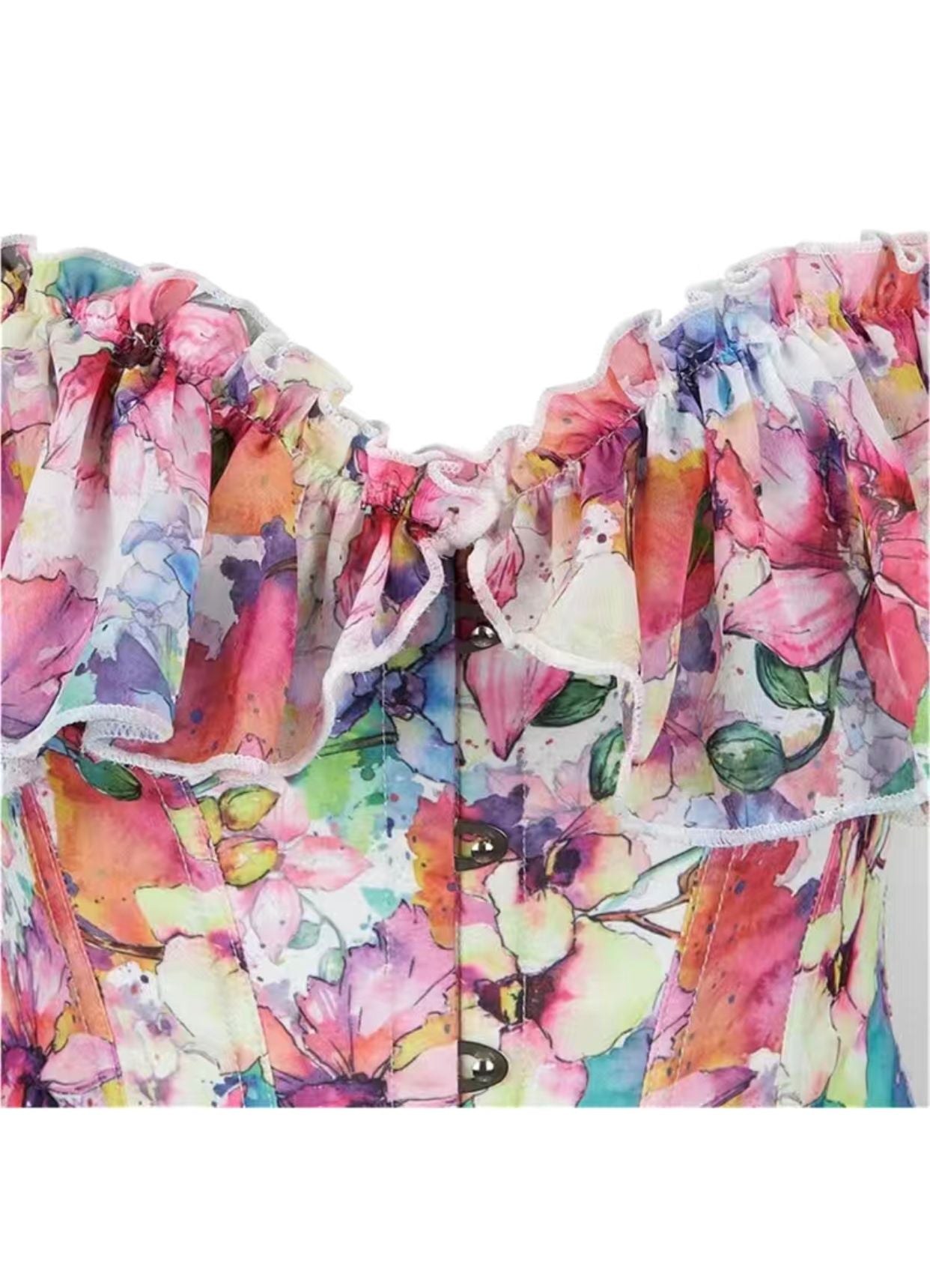 Multicolor Ruffled Off-Shoulder Corset Top