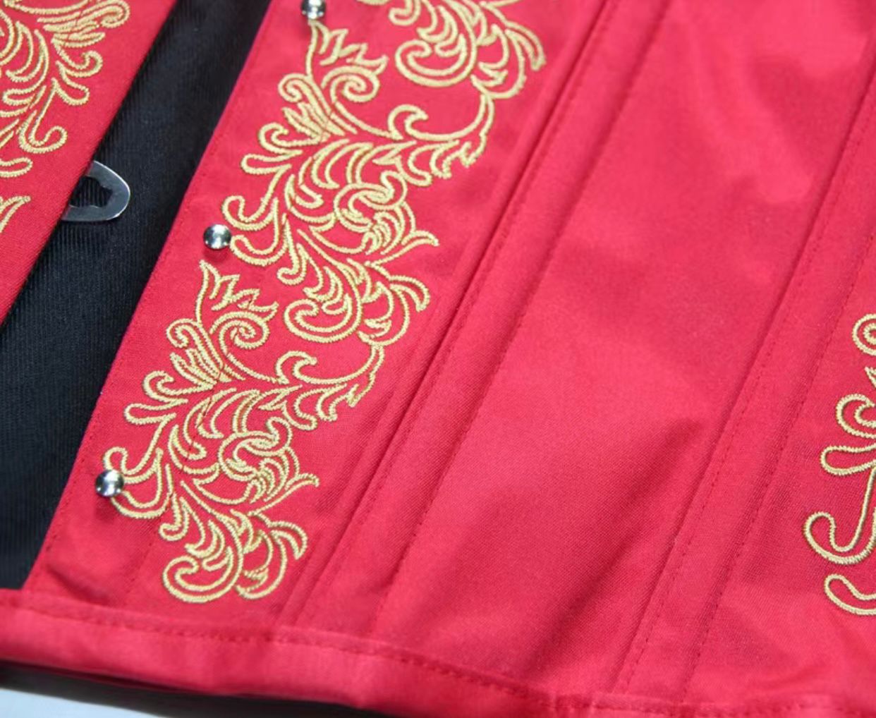 Red Embroidered Strapless Corset Bustier