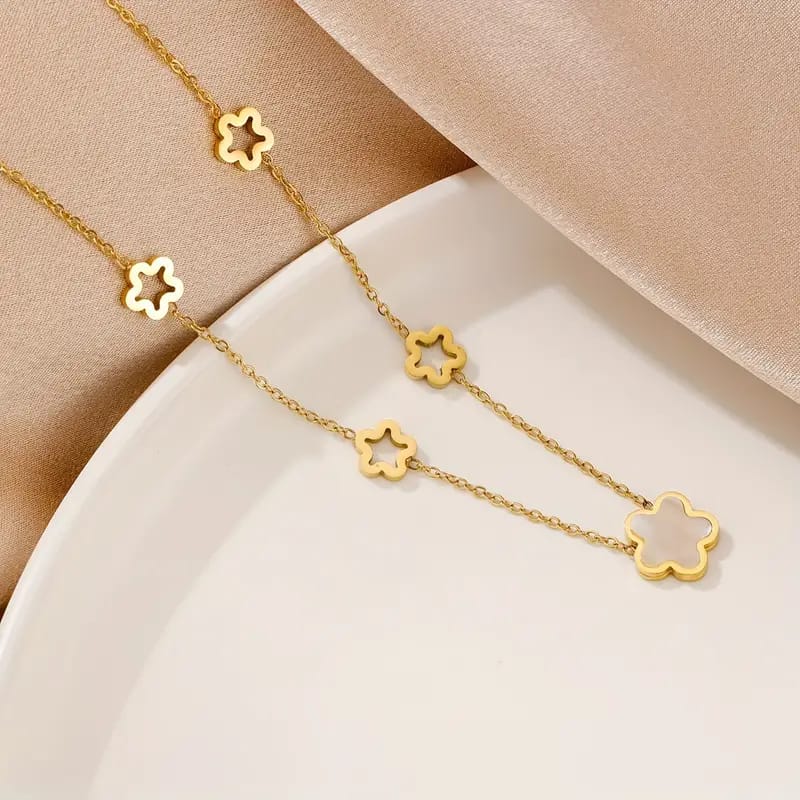 Stainless Steel Gold-Plated Cut Out Clover Necklace