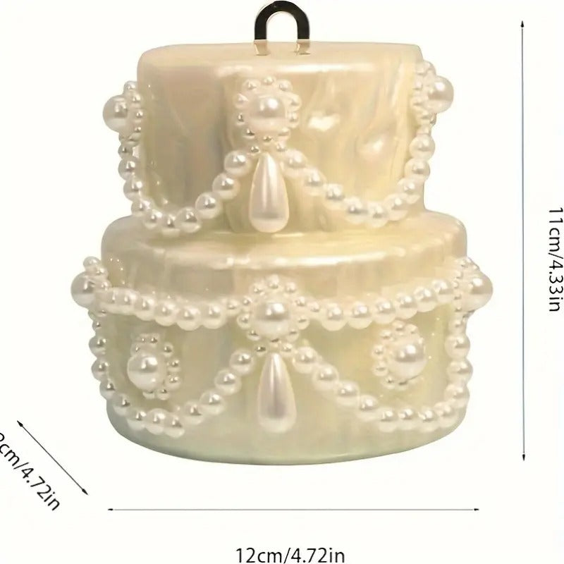 Off-White Cake Shaped Clutch Handbag – Pearl Handle Acrylic Evening Purse, Unique Design, Formal Mini Bag