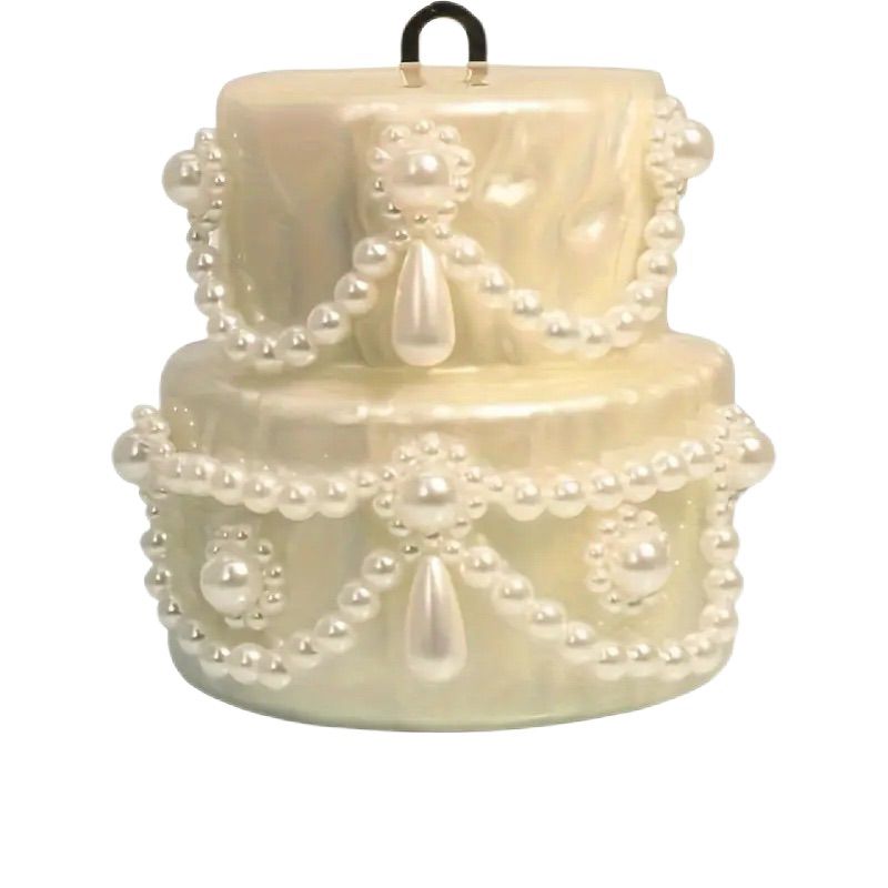 Off-White Cake Shaped Clutch Handbag – Pearl Handle Acrylic Evening Purse, Unique Design, Formal Mini Bag