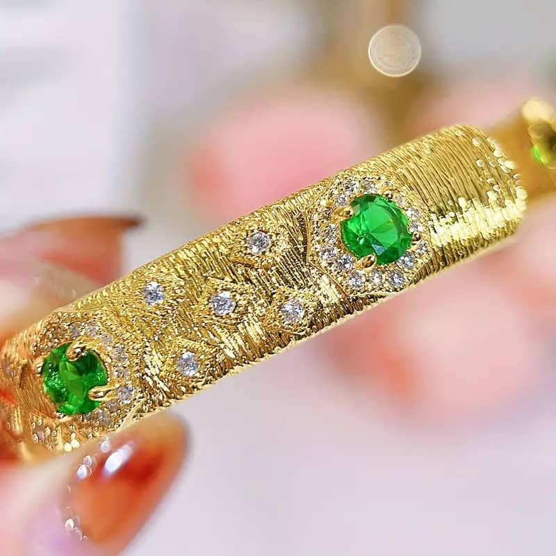 Luxury 18K Gold Plated Handmade Wire CZ Cuff Bangle