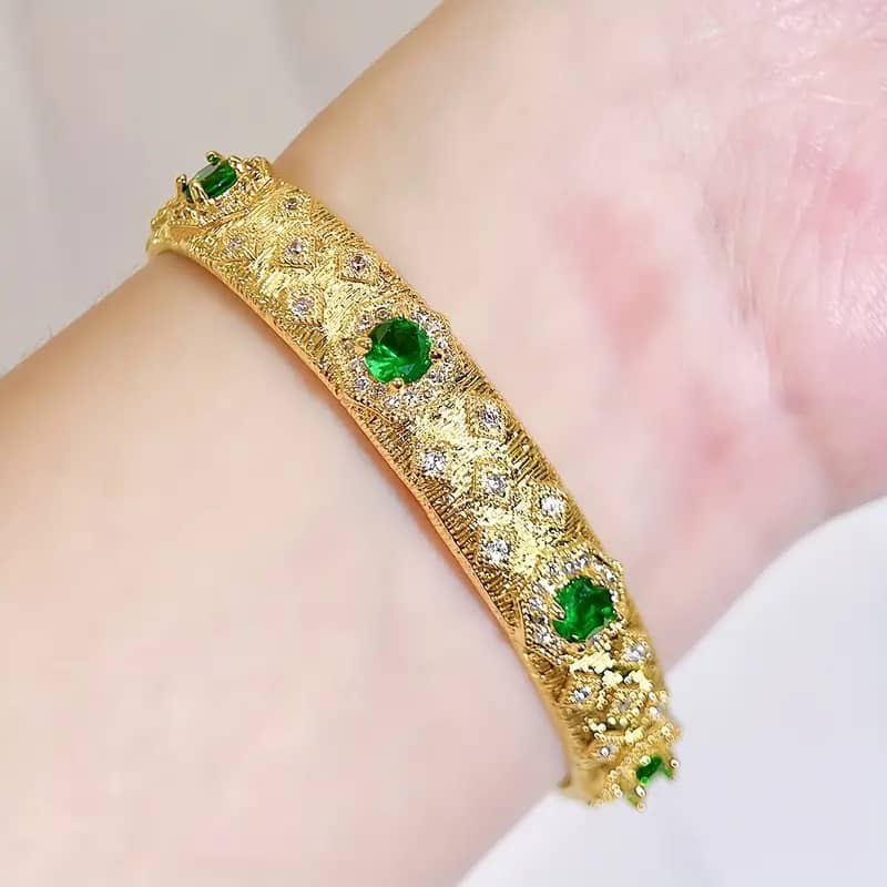 Luxury 18K Gold Plated Handmade Wire CZ Cuff Bangle