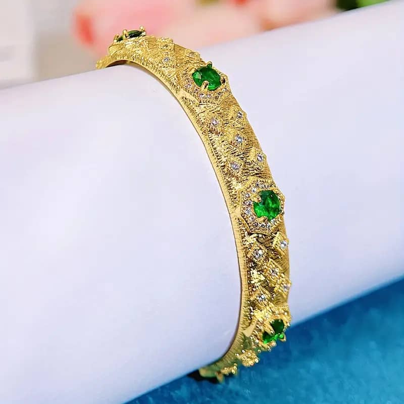 Luxury 18K Gold Plated Handmade Wire CZ Cuff Bangle