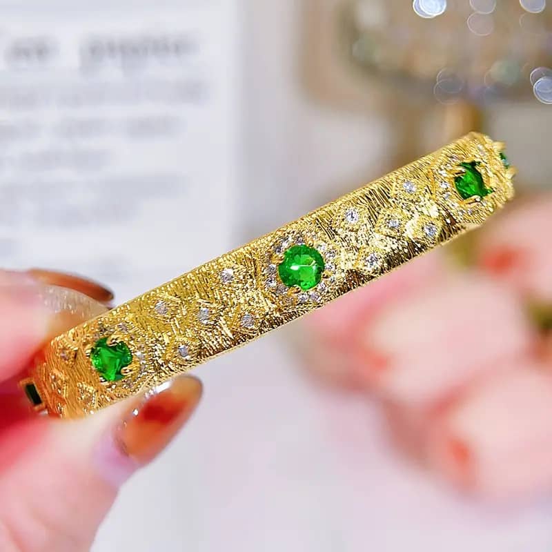 Luxury 18K Gold Plated Handmade Wire CZ Cuff Bangle