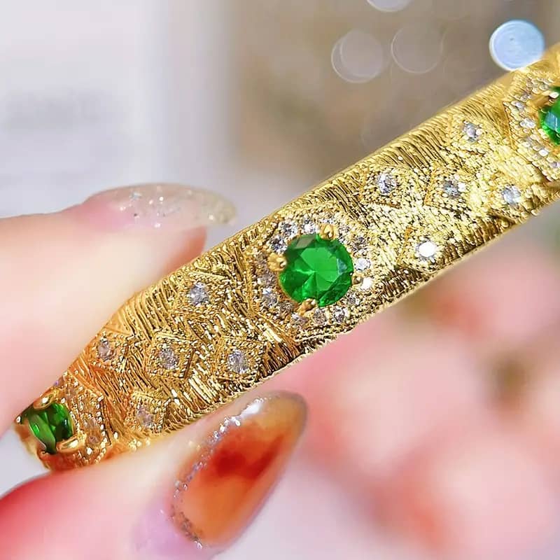 Luxury 18K Gold Plated Handmade Wire CZ Cuff Bangle