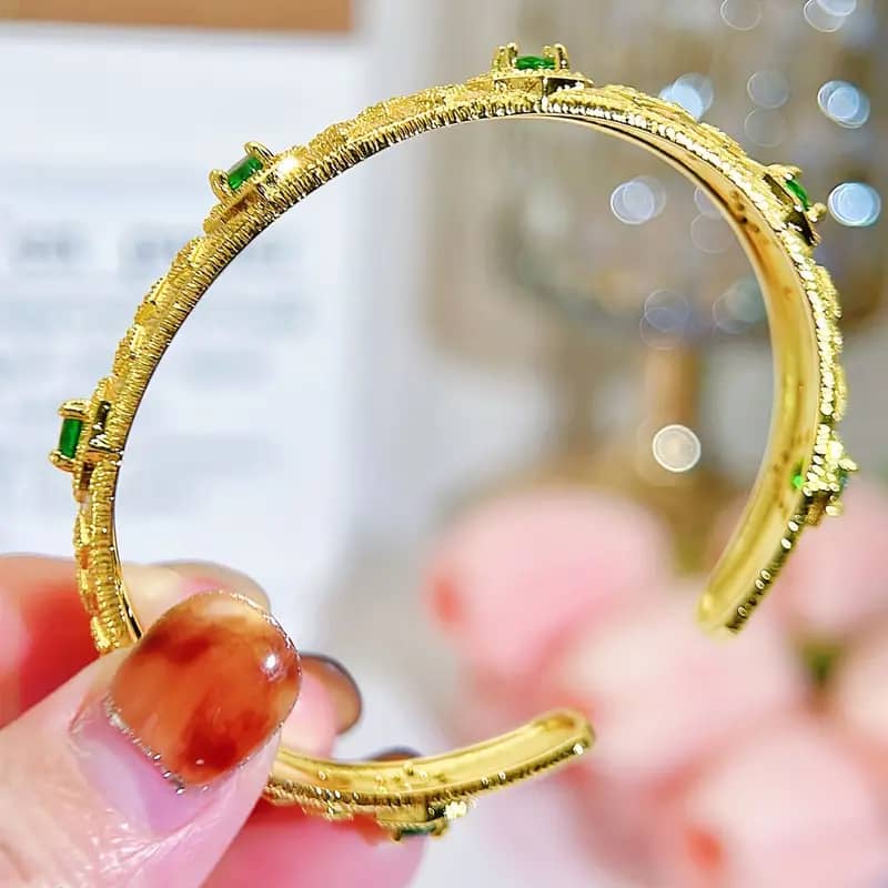 Luxury 18K Gold Plated Handmade Wire CZ Cuff Bangle