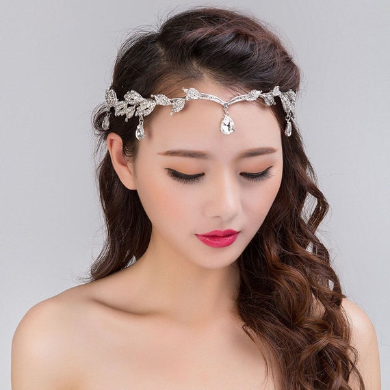 Rhinestone Teardrop Leaf Bridal Headband