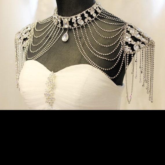 Rhinestone/Tulle Frills Bridal Shoulder Chain Tassel