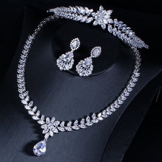 Luxury CZ Bridal Tiara Set