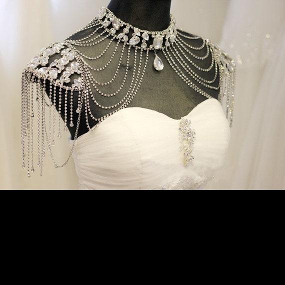 Rhinestone/Tulle Frills Bridal Shoulder Chain Tassel