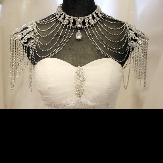 Rhinestone/Tulle Frills Bridal Shoulder Chain Tassel