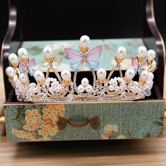 Pearl Butterfly Golden Princess Tiara