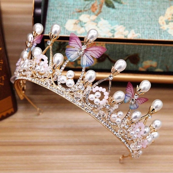 Pearl Butterfly Golden Princess Tiara