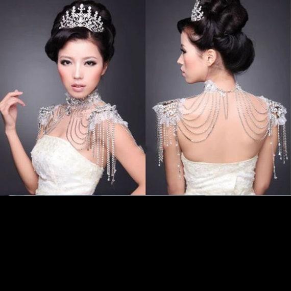 Rhinestone/Tulle Frills Bridal Shoulder Chain Tassel