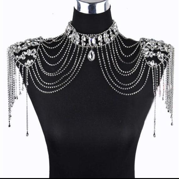 Rhinestone/Tulle Frills Bridal Shoulder Chain Tassel
