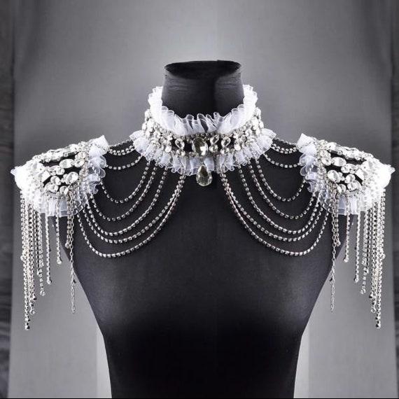 Rhinestone/Tulle Frills Bridal Shoulder Chain Tassel