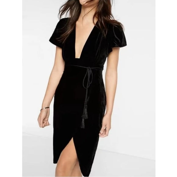 The Black Velvet Midi Wrap Dress