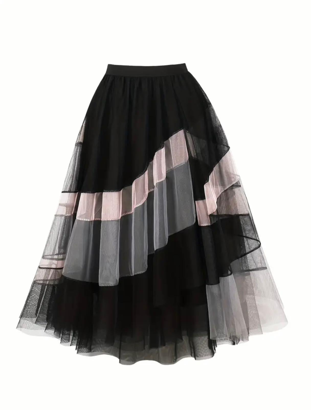 Black & Nude Color Block Tutu Skirt