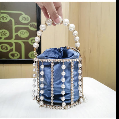 Luxury Rhinestone Diamond And Pearl Clutch Bag