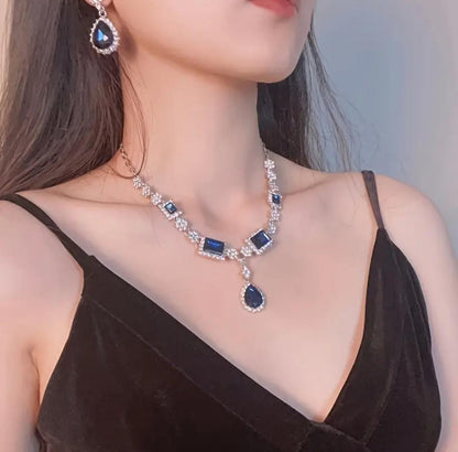 Elegant Blue Gemstones & Crystals Jewelry Set