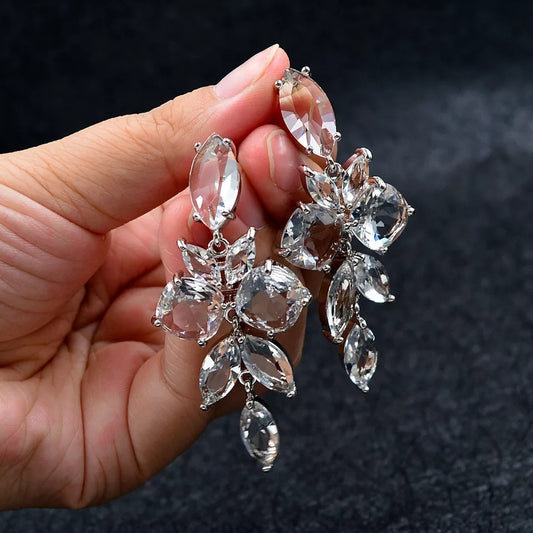‘Clear Ice Leaves Chandelier Earrings’