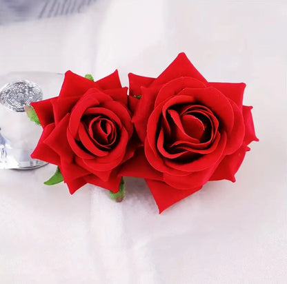 2pcs Red Roses Hair Clips