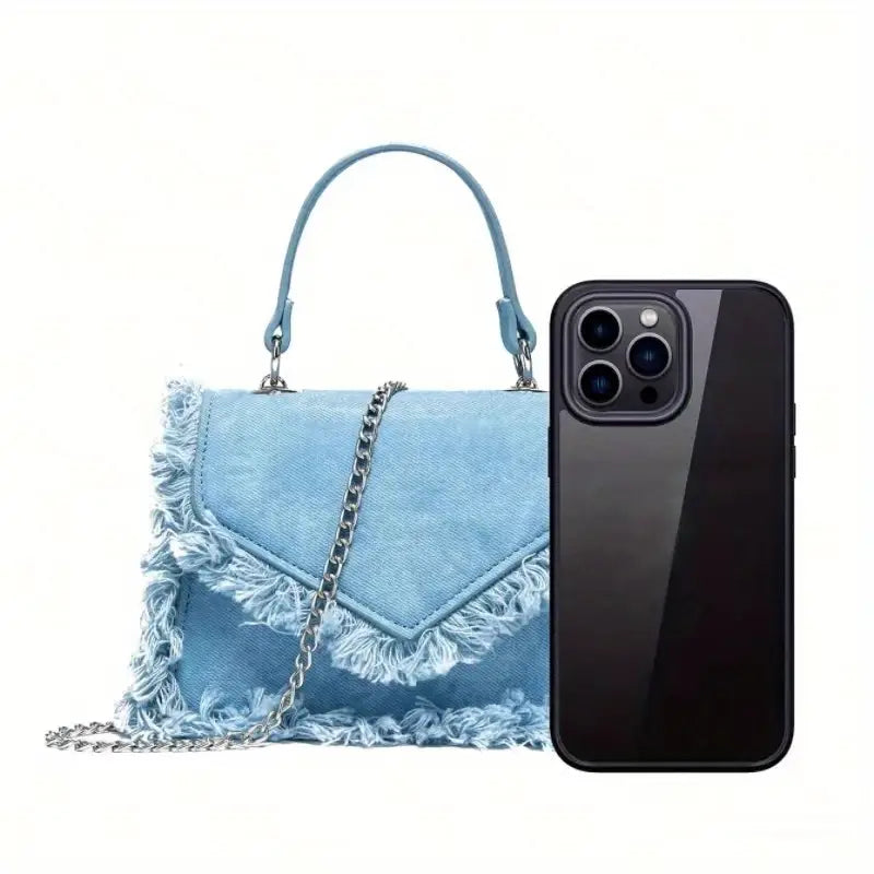 Trendy Y2K Denim Chain Crossbody Mini Handbag.