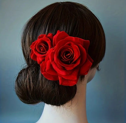 2pcs Red Roses Hair Clips