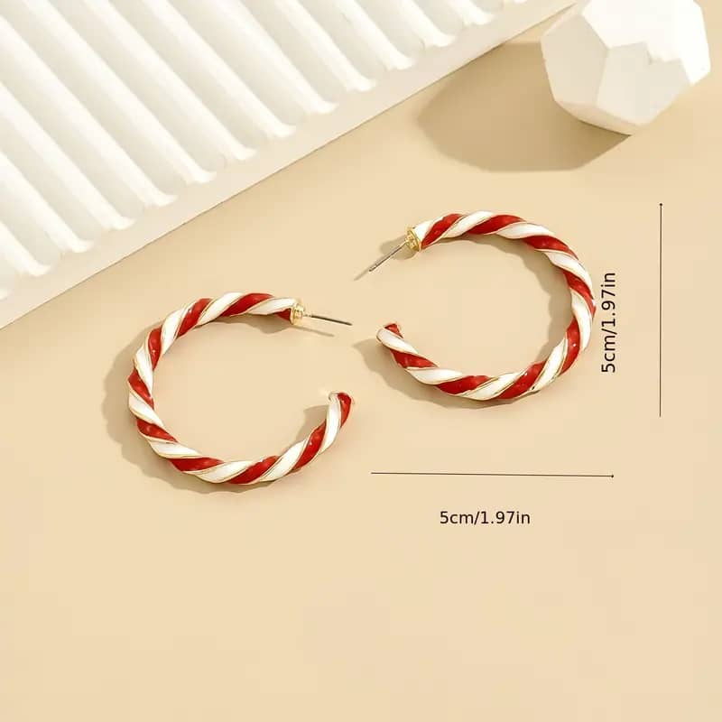 18K Gold Plated Red and White Enamel Holiday Hoops