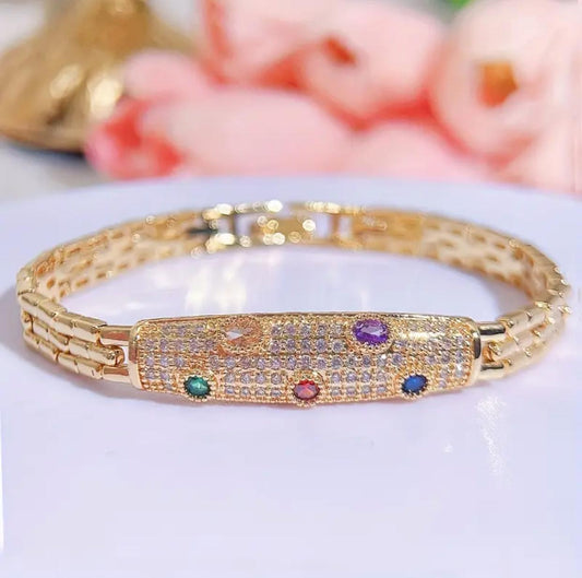 Luxury Gold Plated Bracelet with Multicolor Round Synthetic Cubic Zirconia