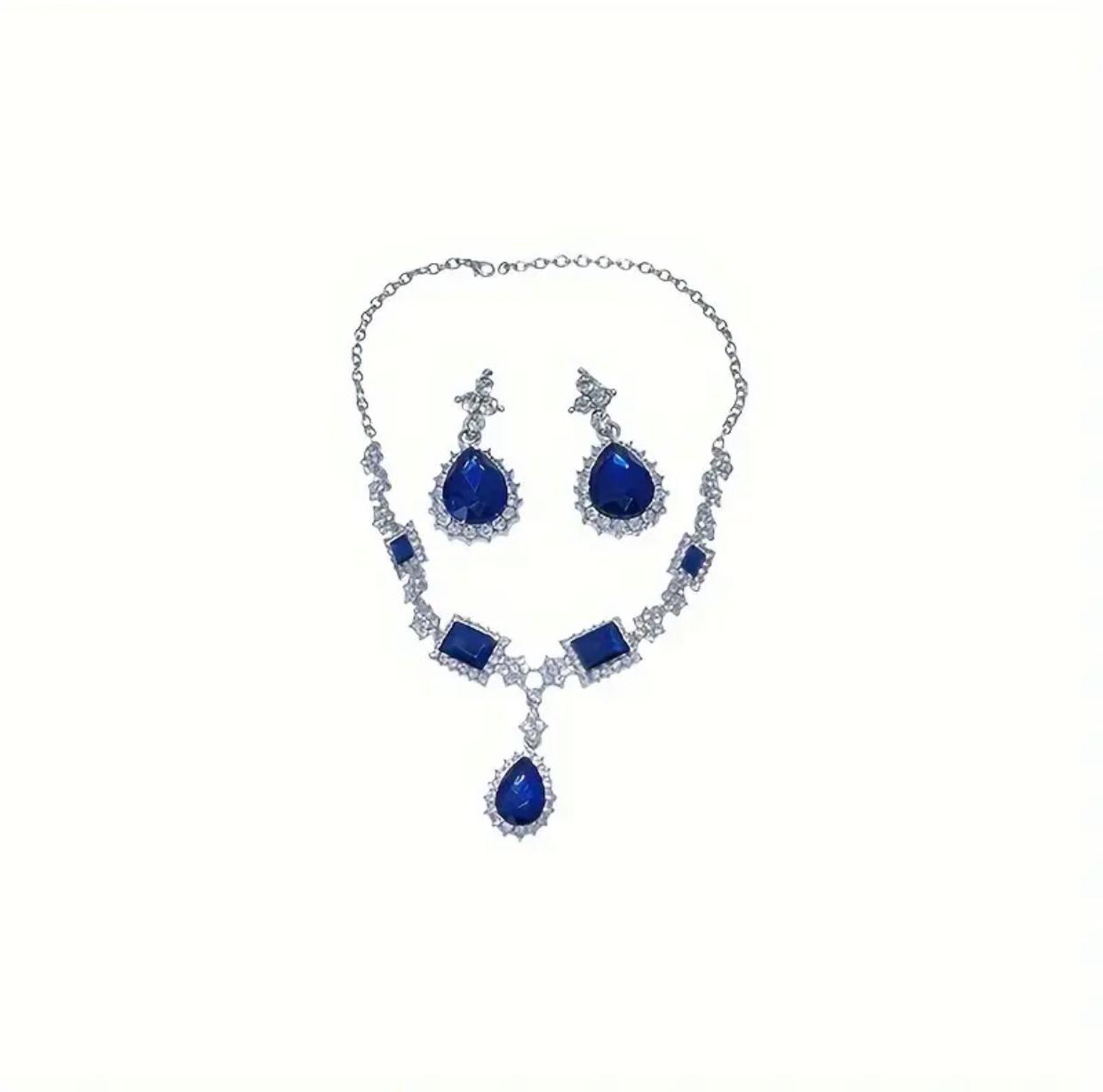 Elegant Blue Gemstones & Crystals Jewelry Set