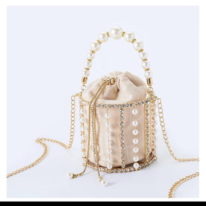 Luxury Rhinestone Diamond And Pearl Clutch Bag