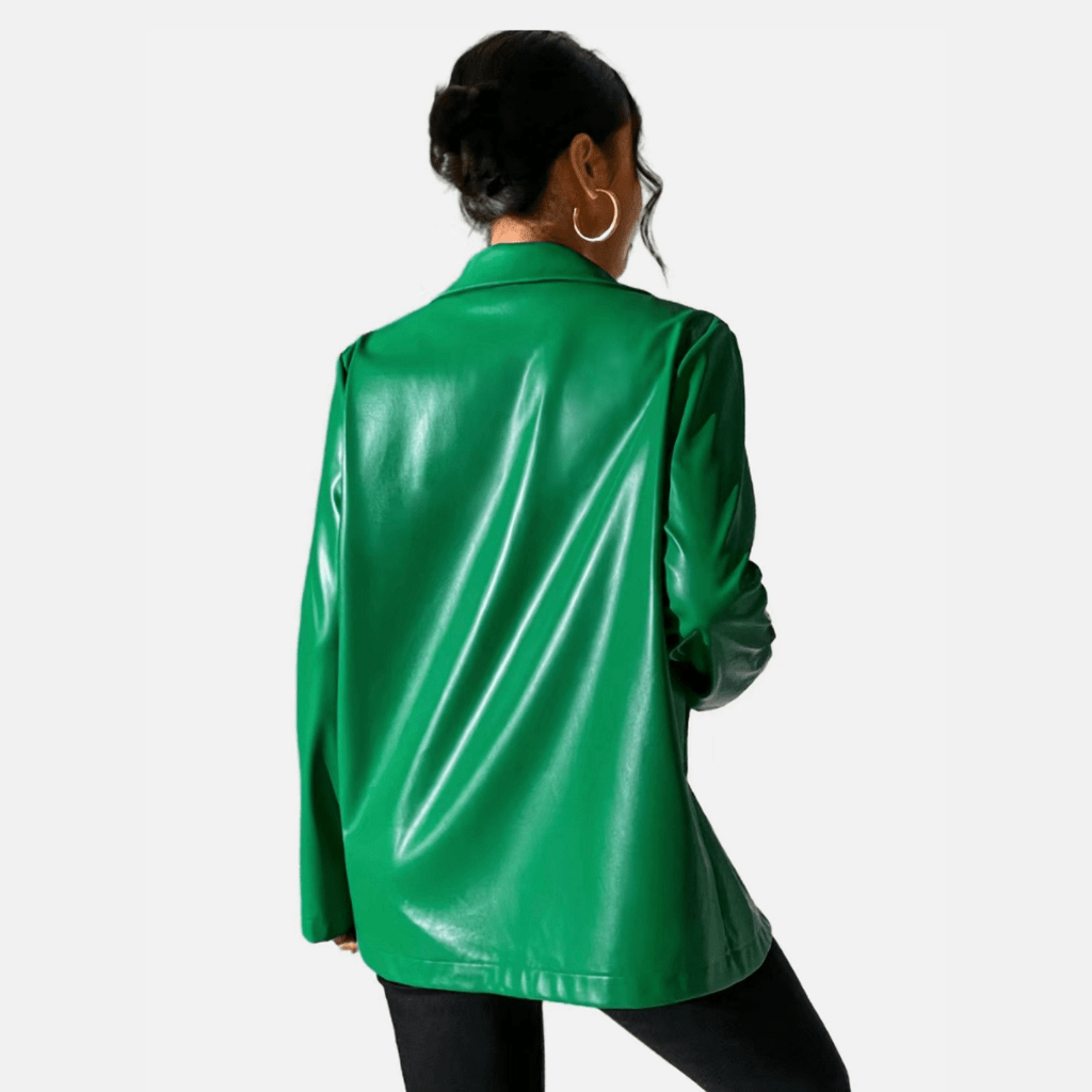 Solid Green V Neck Lapel Long Sleeve Button Blazer Jacket