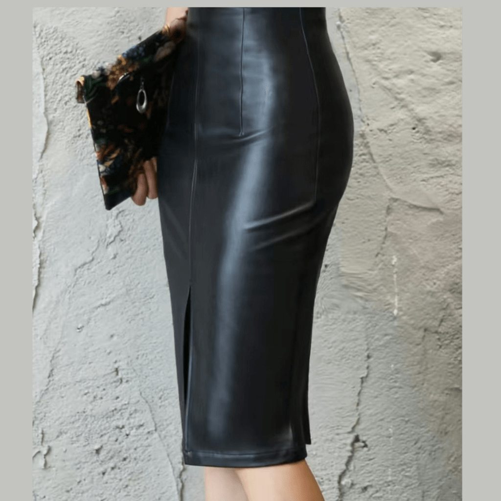 The Black Leather Double Split Skirt