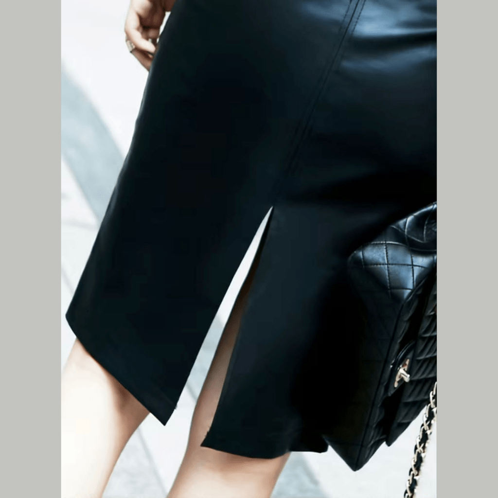 The Black Leather Double Split Skirt