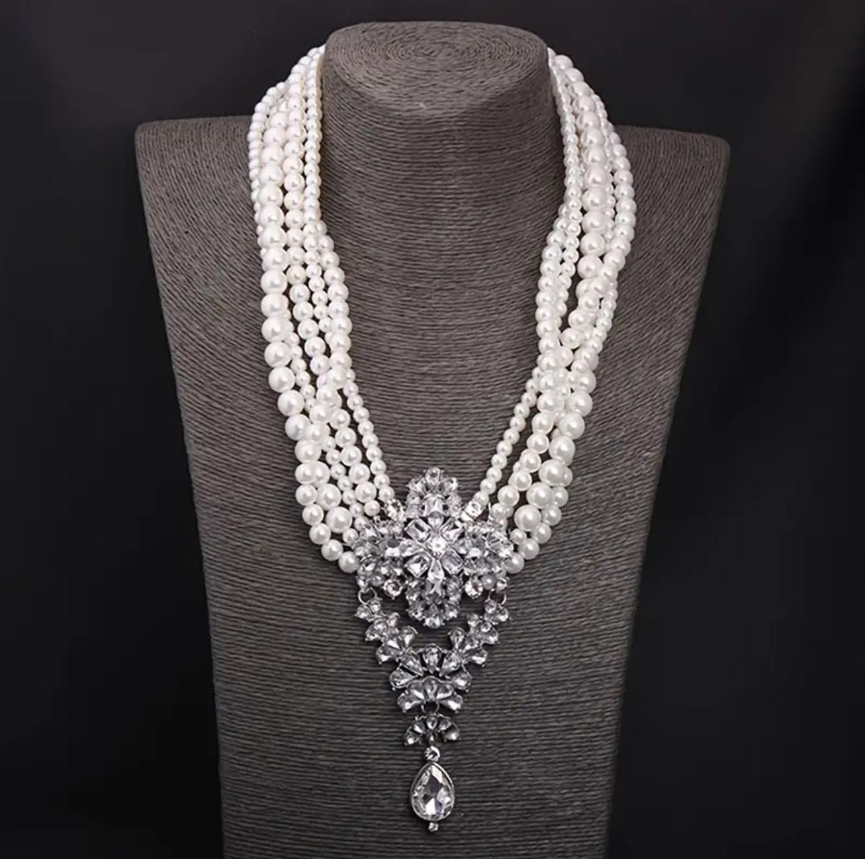 Vintage Water-Drop Multi-Strand Faux Pearl Necklace