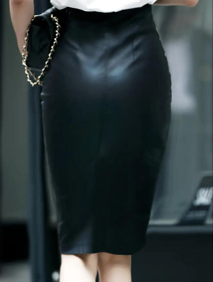 The Black Leather Double Split Skirt