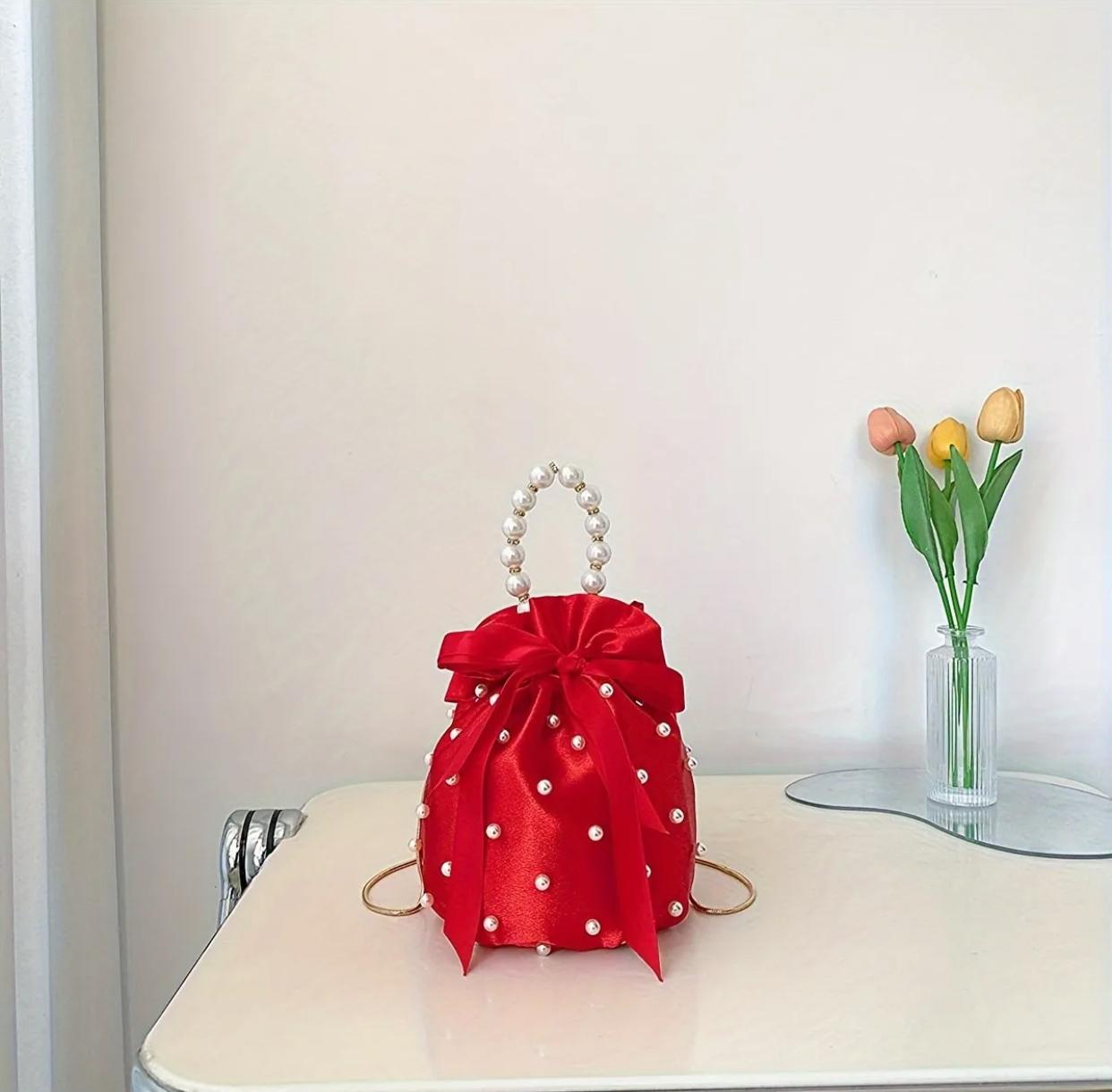 Bright Red Mini Fashion Drawstring Bucket Bag