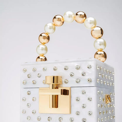 Luxury Pearl Handle Rhinestone Clutch